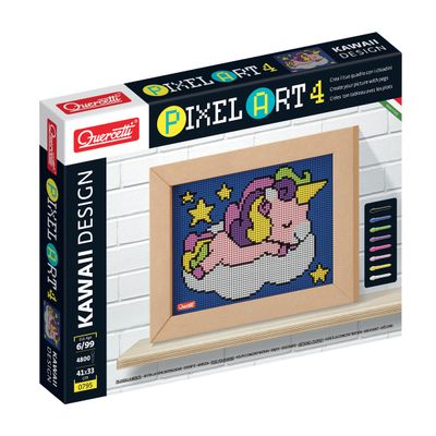 Quercetti Pixel Art 4 Kawaii Unicorn - Create the Exclusive Mosaic Design Using 4800 Pegs in 7 Colors and Perforated Boards, includes Frame for Display - for Kids, Teens and Adults Ages 6 Years and Up