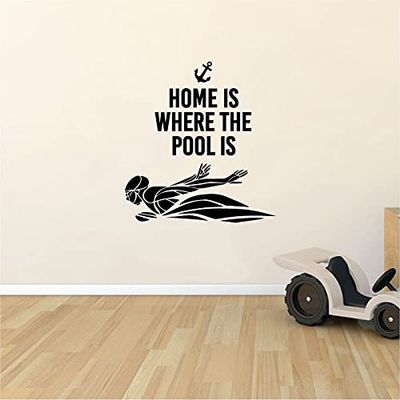 Home Is Where The Pool Is - Life Quotes Swimming Sport Swimmer Silhouette Vinyl Wall Sticker Art Decal Sports Boys Girls Kids Room Design Bedroom Swimming Sports Wall Sticker Vinyl Size (20x18 inch)