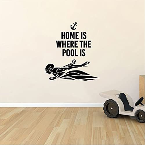 Home Is Where The Pool Is - Life Quotes Swimming Sport Swimmer Silhouette Vinyl Wall Sticker Art Decal Sports Boys Girls Kids Room Design Bedroom Swimming Sports Wall Sticker Vinyl Size (20x18 inch)
