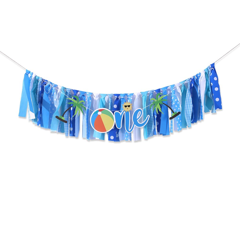 Beach Ball Theme Highchair Banner - Birthday Decorations for Childs 1st Birthday Party - Cake Smash Backdrop (Pool Party BANNER)