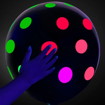 10 Pcs 18 Inch Large Neon Glow Balloons Glow in the Dark Party Supplies UV Polka Dot Blacklight Fluorescent Reactive Balloons for Birthday Wedding Neon Party Decorations Supplies(Black)