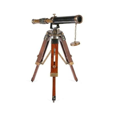 Nautical Vintage Brass Spyglass Telescope w/Wooden Tripod Maritime Gift Item
