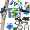 Zip Line Kit for Kids and Adults, 100/120/150/200 ft, Up to 350 Lbs, Removable Trolley, Rustproof Stainless Steel, Quick Setup with Ratchet, Safety Harness, Backyard Adventure Fun W/Climbing Holds view 1