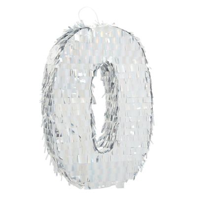 BLUE PANDA Number 0 Pinata - 15.7 x 9 x 3 In, Silver - Birthday Pinata for Party Decoration & Kids