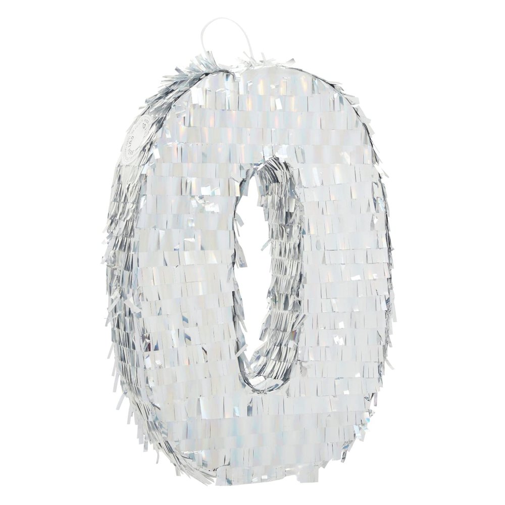 BLUE PANDA Number 0 Pinata - 15.7 x 9 x 3 In, Silver - Birthday Pinata for Party Decoration & Kids