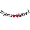 16 Years Blessed Banner,Pre-Strung, Black Paper Glitter Party Decorations For 16TH Wedding Anniversary 16 Years Old 16TH Birthday Party Supplies Letters Black ZHAOFEIHN view 1
