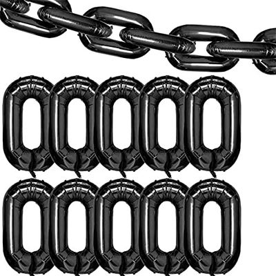 10 Pieces 40 Inch Foil Chain Balloons Links Giant Linking Chains Balloons for 80s 90s Hip Hop Themed Birthdays Weddings Graduations (Black)