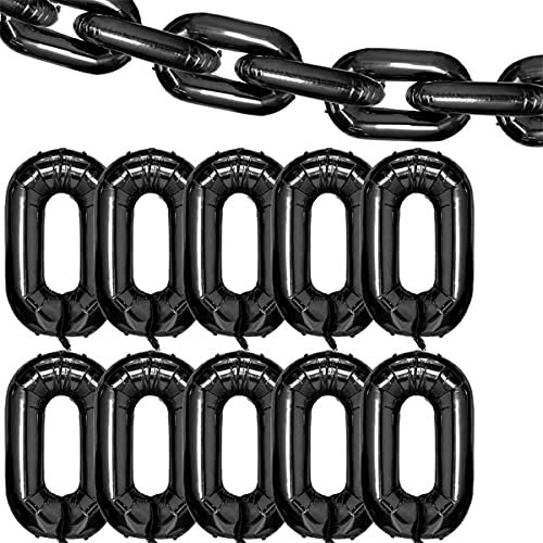 10 Pieces 40 Inch Foil Chain Balloons Links Giant Linking Chains Balloons for 80s 90s Hip Hop Themed Birthdays Weddings Graduations (Black)
