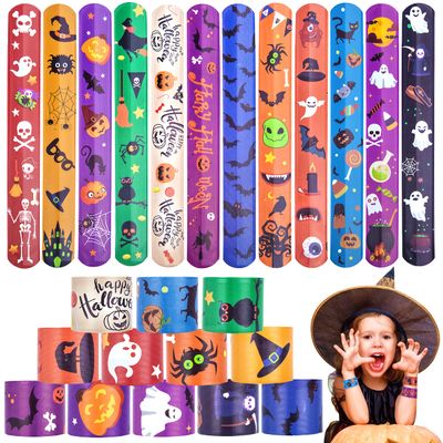 60Pcs Halloween Party Favors Slap Bracelets Bulk for kids, Halloween Toys with Bat Spider for Halloween Treats non Candy/Classroom Prizes/Exchanging Gifts/Party Supplies for Girls/Boys/Adults