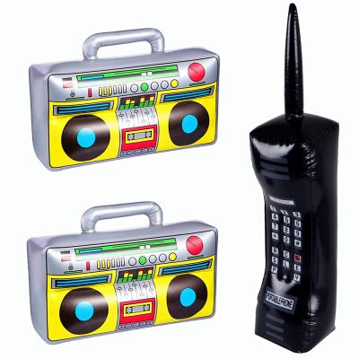 Virtue morals 3 Pieces Inflatable Radio Boom box and inflatable Mobile Phone Props for Party Decorations 80s 90s