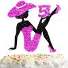 Sitting Girl Cake Topper Picks for Girl Lady 51st Birthday Makeup Spa Theme Party Decoration Supplies 51 Silhouette High Heeled Girl Cake Decor Purple Glitter view 1