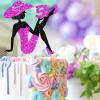 Sitting Girl Cake Topper Picks for Girl Lady 51st Birthday Makeup Spa Theme Party Decoration Supplies 51 Silhouette High Heeled Girl Cake Decor Purple Glitter view 3