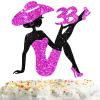 Sitting Girl Cake Topper Picks for Girl Lady 33rd Birthday Makeup Spa Theme Party Decoration Supplies 33 Silhouette High Heeled Girl Cake Decor Purple Glitter view 1