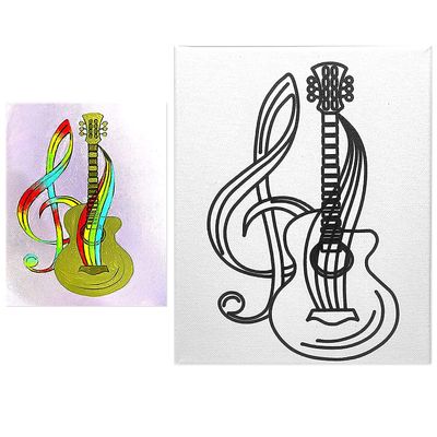 11 x 14 Guitar Melody Canvas Painting | Music Theme Pre Drawn Stretched Canvas | Birthday Gift | Adults and kids Paint Party Favor | DIY PARTY