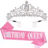 COCIDE Birthday Silver Tiara and Crowns for Women, Sash for Girls, Pink Birthday Decorations Set, Rhinestone Headband Hair Accessories, Glitter Sash for Party view 1