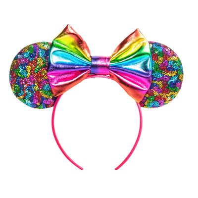 CHuangQi Mouse Ears Headband with Bow, Double-sided Sequins, Glitter Hair Band for Birthday Party, Holiday Dresses & Cosplay