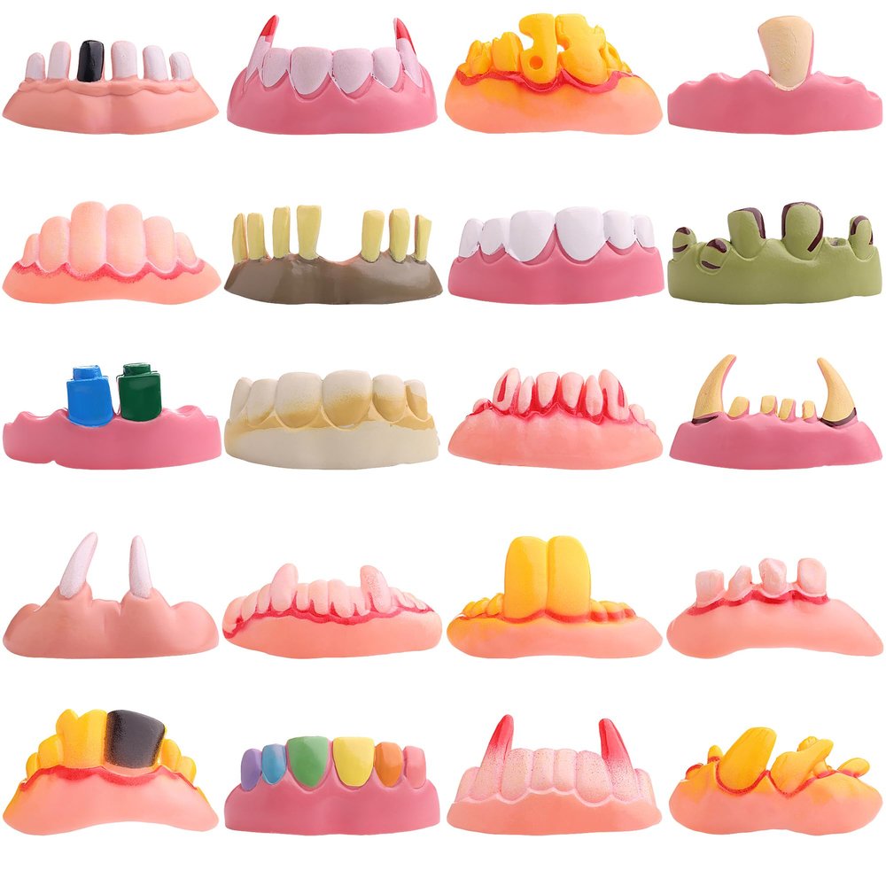 Megamix Funny Halloween Teeth - 100 Pack Random Style Fake Dentures for Adults Kids - Vampire Fangs, Hillbilly, Scary Monster Party Favors, Gags & Practical Joke Toys