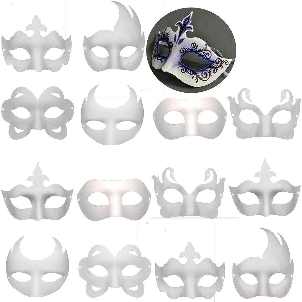 Timtop 14 PCS DIY White Masks Paper Half Face Masquerade Masks Craft Plain Mardi Gras Mask Paintable Blank Halloween Christmas Party Mask