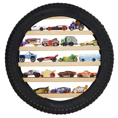Tapeera Model Car Display Case Stand - Toy Cars Organizer Wall Display Tire Shelf Cabinet - Holds Up to 18 Diecast 1/64 Car Collectibles - Compatible with Hot Wheels Matchbox - Wheel Diameter 16 Inch