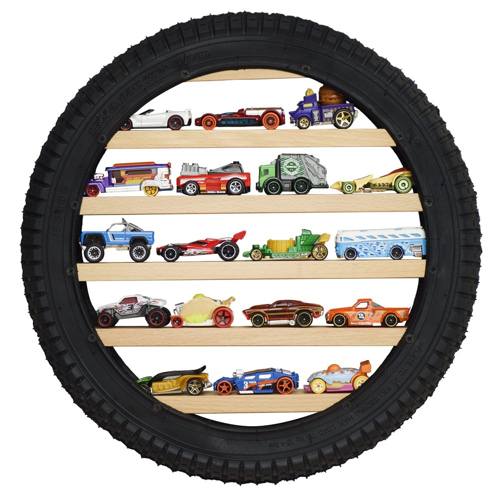 Tapeera Model Car Display Case Stand - Toy Cars Organizer Wall Display Tire Shelf Cabinet - Holds Up to 18 Diecast 1/64 Car Collectibles - Compatible with Hot Wheels Matchbox - Wheel Diameter 16 Inch