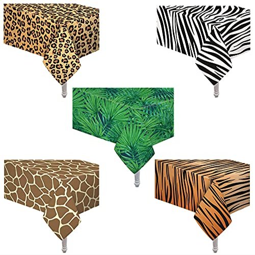 zorpia 5 Pack Animal Safari Theme Zoo Print Table Cover/Animal Theme Tablecloth Party Supplies/Ideal for Birthday Parties, Animal Theme Party, Baby Showers, Zoo Jungle Safari Themed Party