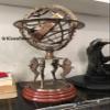 Antique Brass 18" Armillary Sphere Globe Astrolabe Zodiac Engraved Celestial Globe Wooden Base with Compass view 2