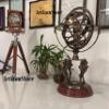 Antique Brass 18" Armillary Sphere Globe Astrolabe Zodiac Engraved Celestial Globe Wooden Base with Compass view 4