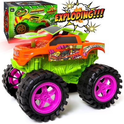 Exploding Monster Truck Toy with Explosive Crash Sounds and Lights, Smash It Up Again and Again, 8.7 Monster Truck Toys for Boys Kids Ages 3, 4-7 & Above | Toddler Toys for 3 Year Old Boys Gift