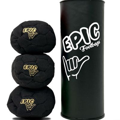 Epic Footbags Classic 3 Foot Bag Gift Set, Handmade - Black & Gold