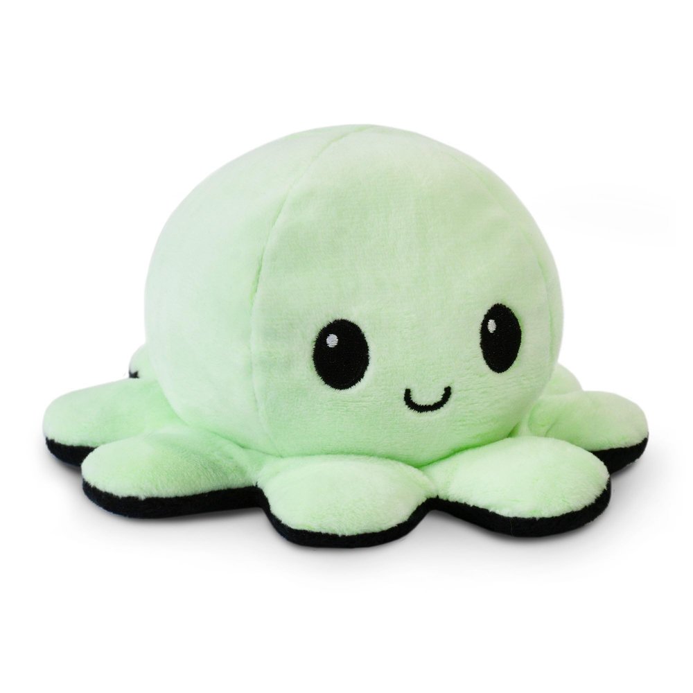 TeeTurtle Reversible Octopus Plushie - 4-Inch Glow in the Dark Two-Sided Flip Plush Toy with Embroidered Details - Cute Mini Collectible Plush for Kids, Teens, and Adults