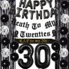 Funmemoir 30th Birthday Decorations for Him Her Black Death to My Twenties Banner Rip to My 20s Sash Number 30 Happy Birthday Balloon Banner Foil Curtain for Funny Thirtieth Party Supplies view 1