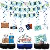 16 Pieces Travel Themed Party Decorations Bon Voyage Decorations Let the Adventure Begin Banner Honeycomb Centerpieces Hanging Swirls for travel Birthday Baby Shower Retirement Farewell Party Supplies view 1