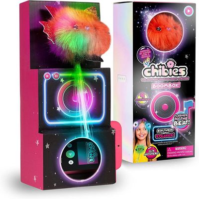 CHIBIES Boom Box - Roxie | Cute Fluffy Party Pets That Flash to The Beat of Music | Interactive Animal Soft Toy Characters