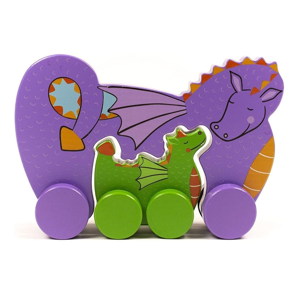 Jack Rabbit Creations-945-Dragon Big & Little Wooden Push Toys-2 in 1-Multi-Color-Develops Hand Eye Coordination & Motor Skills - Ages 18+ Months