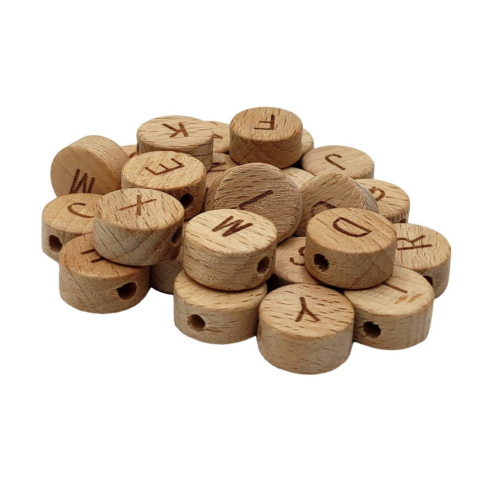 104pcs Round Flat Alphabet Beads 15mm Natural Beech Wooden Letter Beads for Jewelry Making DIY Personalized Name Necklace Bracelet Can Choose Letters