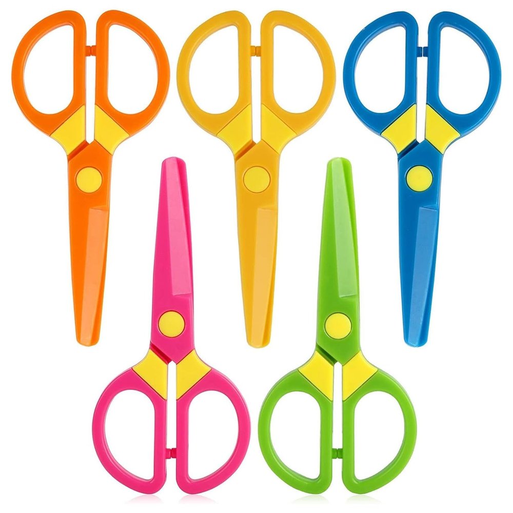 LovesTown Kids Scissors, 5PCS Blunt Tip Toddlers Training Safety Scissor, Anti-Pinch Design, Hand-Eye Coordination Development, Playdough Tools Paper Cutting Activity, DIY Craft Supplies