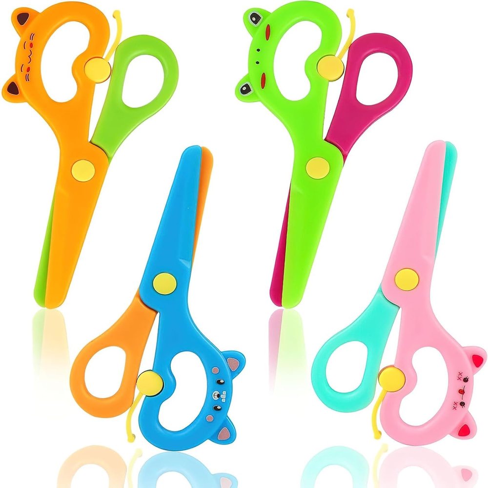 LOVESTOWN Toddler Scissors, 4PCS Blunt Tip Adaptive Safety Scissor Stocking Stuffer for Kids & Children, Playdough Tools Cutting Skills Preschool Hand-Eye Coordination Activity, DIY Craft Supplies