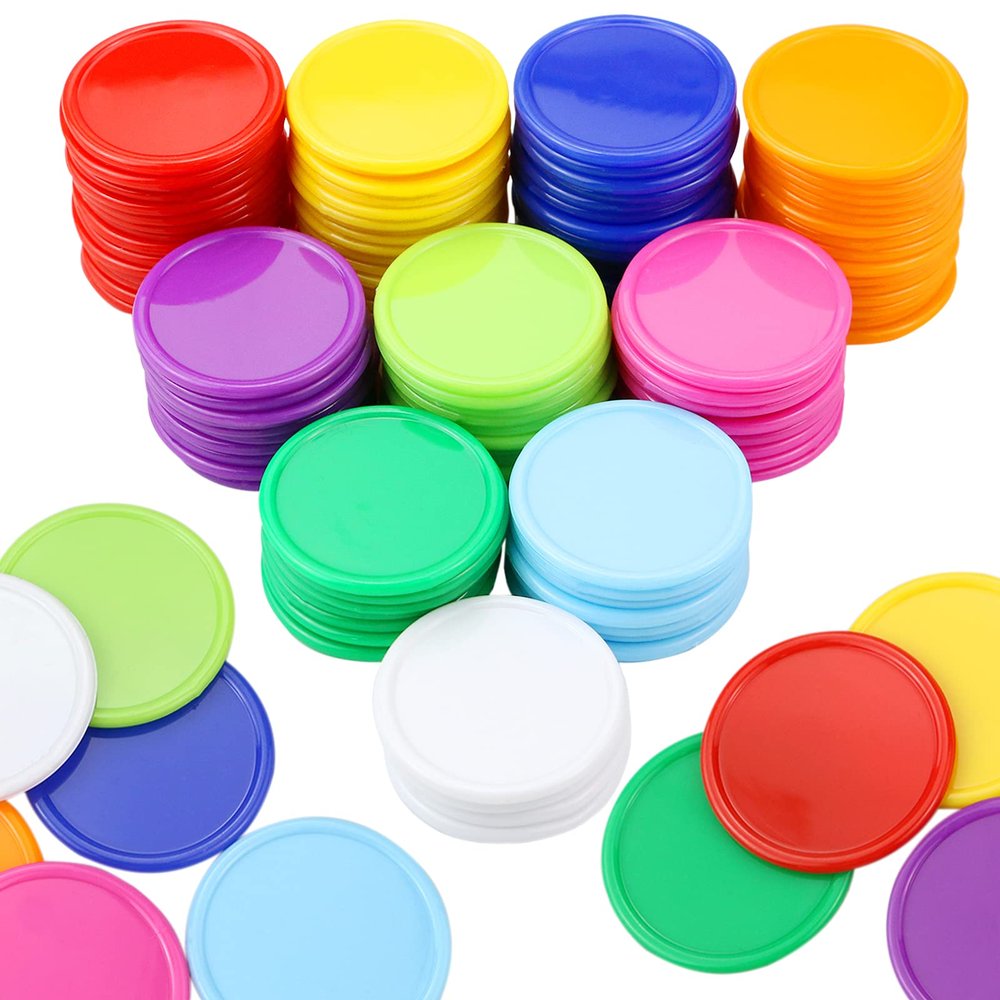 YEXPRESS 500 Pieces Plastic Poker Chips, Poker Card Game Chips Bulk, Counting Discs Markers for Learning Math Counting, Game Play, 37mm/10 Colors