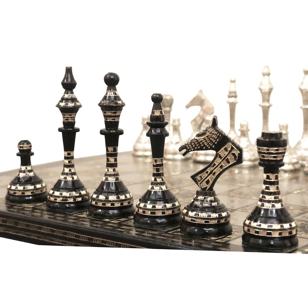Handcrafted Russian Soviet Series Metal Chess Pieces & Board Set with Velvet Storage Box - Brass Metal Luxury Chess Set in Quad Weighted Taj Chess Store Soviet Series Luxury Chess Set