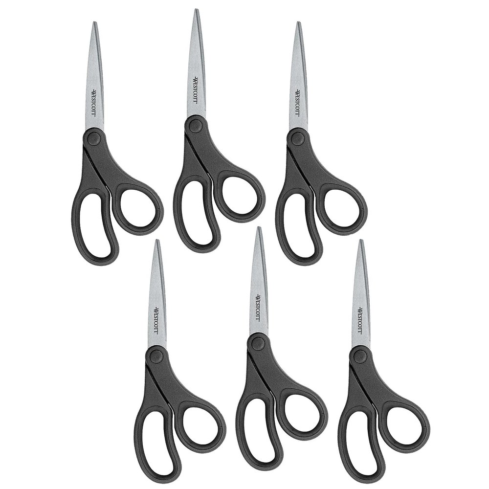 Westcott ACM15584-6 KleenEarth 8-Inch Stainless Steel Bent Tip, Black, Pack of 6