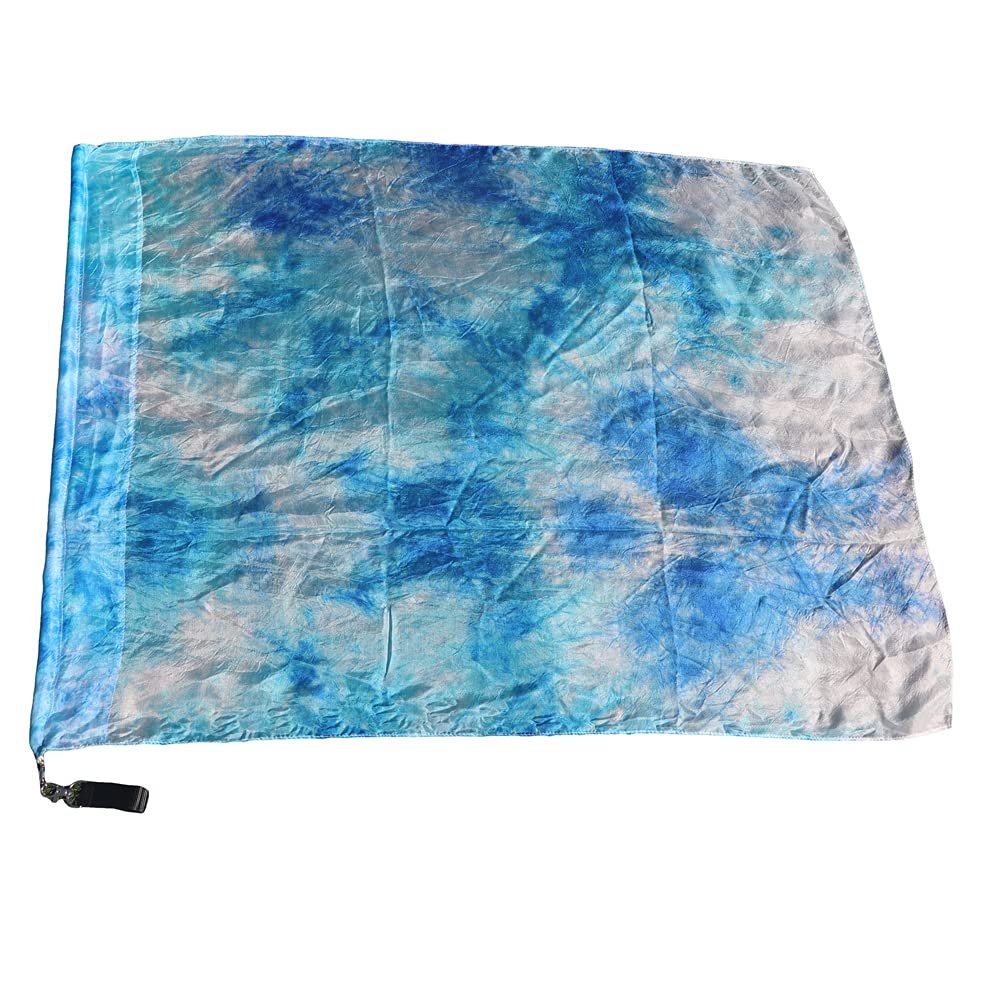 Winged Sirenny 32" Flowy Spinning Silk Flag Poi, Church Praise Prophetic Worship Adoration Dance Banner, Dance Poi Streamer, Beginners Practice Play Silk (white+blue)