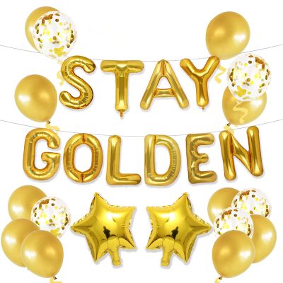 16 Inch STAY GOLDEN Balloon Banner Ideal for golden Birthday Decorations Golden Party Celebrations(STAY GOLDEN)
