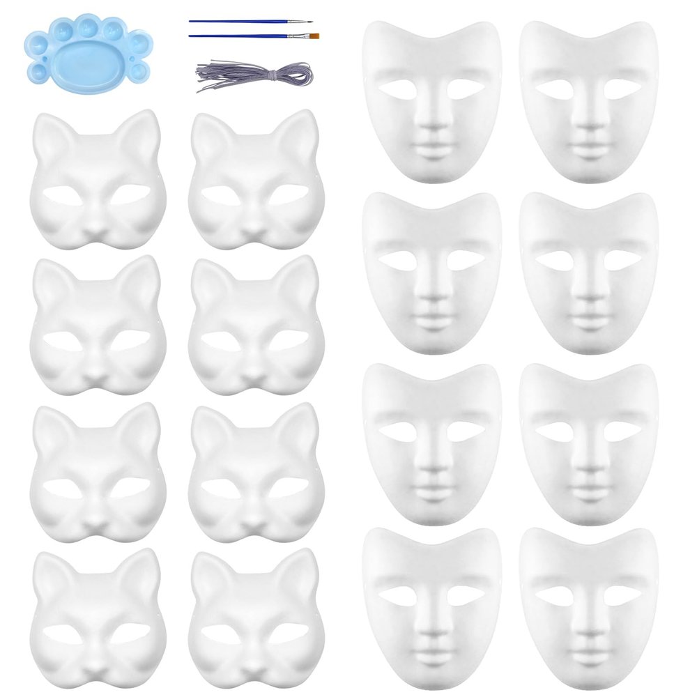 Qavctw 16PCS DIY White Masks Paper Cosplay Unpainted Plain Craft Masquerade Masks for Halloween Christmas Mardi Gras Party Mask