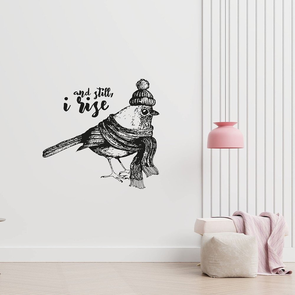 And Still, I Rise Life Motivation Quote Beautiful Bird Winter Clothe Silhouette Vinyl Design Wall Sticker Art Decal Boy Girl Kid Bedroom Nursery Kinder Home Decor Stickers Decoration Size (20x20 inch)
