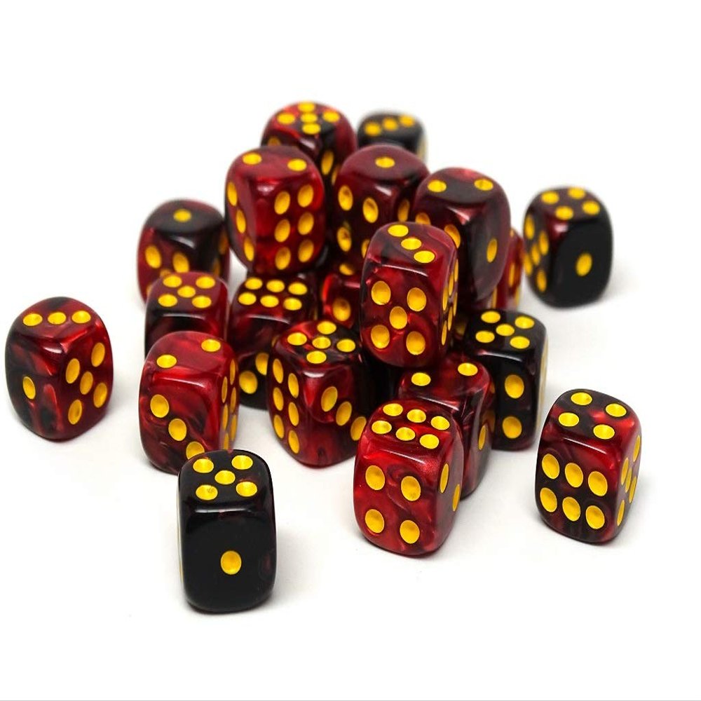 25 Count Pack of 12mm D6 Dice - Matching Collection of 6 Sided Dice with Pips (Lava Swirl)