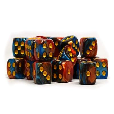 25 Count Pack of 12mm D6 Dice - Matching Collection of 6 Sided Dice with Pips (Cobalt and Copper Swirl)