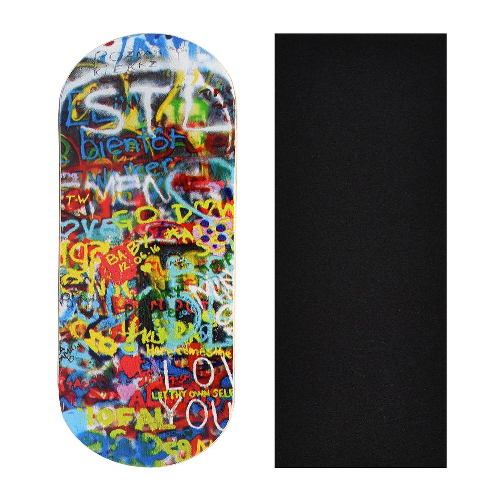 Premium Fingerboard Graphic Deck, Graffiti Wall - 34mm x 97mm - Heat Transfer Graphics, Pro Shape & Size - Pre-Drilled Holes - Includes Prolific Foam Tape - Teak Tuning