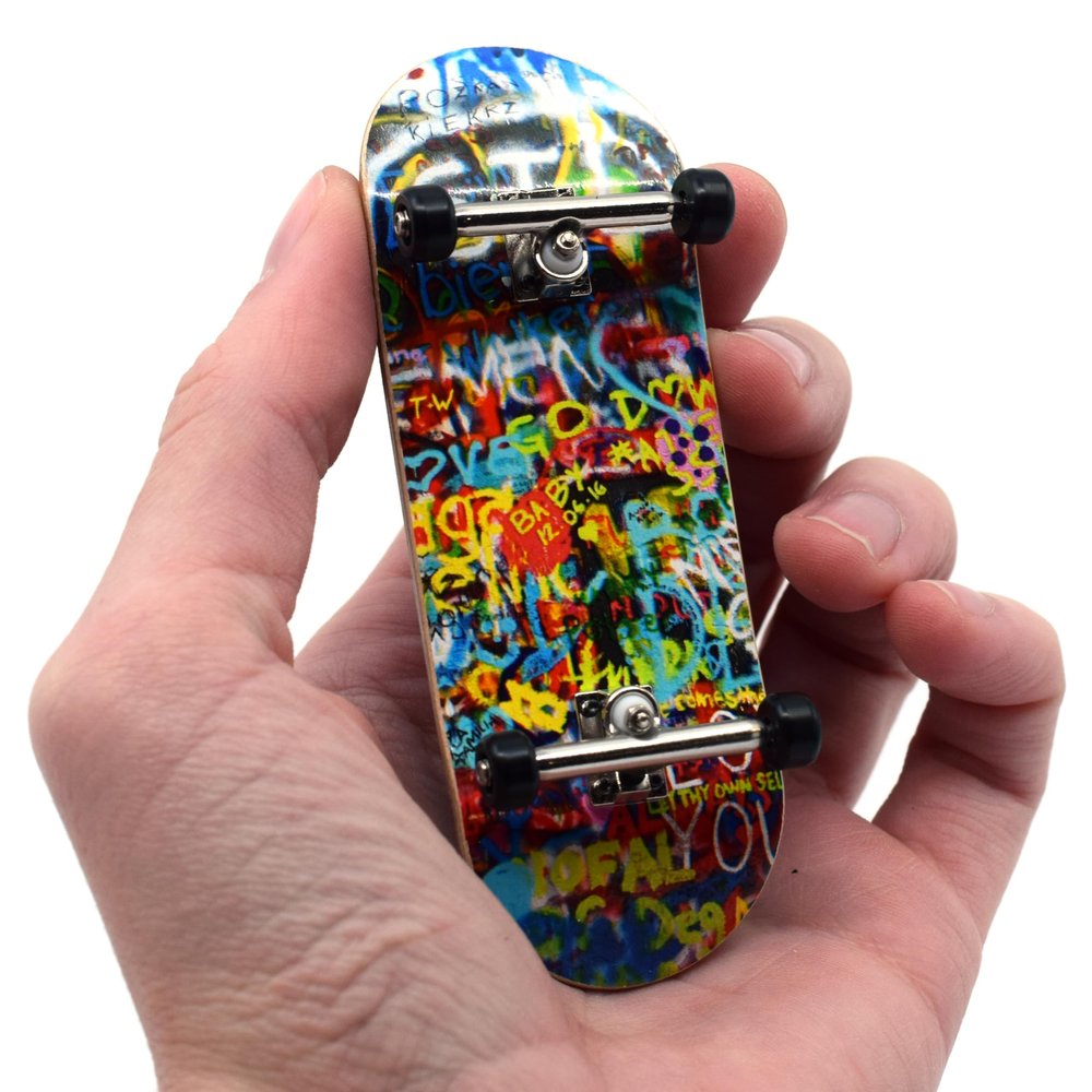 Teak Tuning 34mm Pro Fingerboard Heat Transfer Graphic Complete - Fully Assembled with Pro Level Parts - Pro Shaped Wood Deck (34x97mm), UltraSpin Wheels, Prodigy Trucks - Graffiti Wall