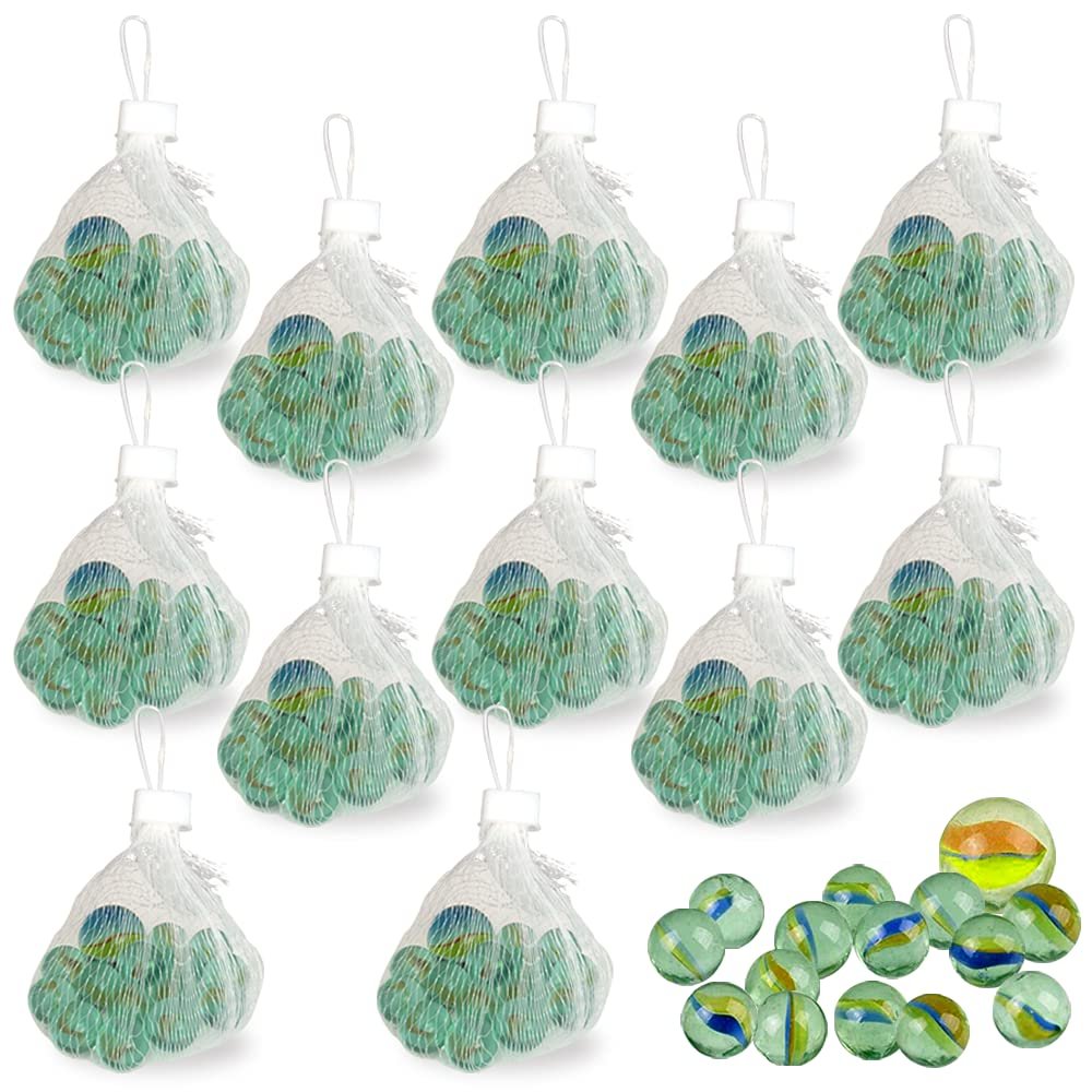 ArtCreativity Pack of 12 Bag of Marbles - Glass Marbles 180Pcs - Include 14 Marble and 1 Shooter Marble Per Pack - Fun Indoor and Outdoor Toys, Great Game Party Favors and Pinata Fillers