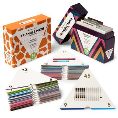 Award-Winning Triangle Math Flash Cards 752 Facts (Add, Subtract, Multiply & Divide) Grades K6 Visual Aids, Color-Coded, Mastery Sorting System